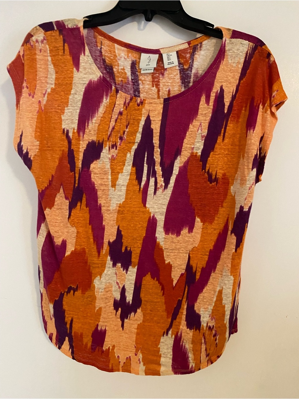 Joie Multicolor Abstract Scoop Neck Top - Orange, Purple, Cream